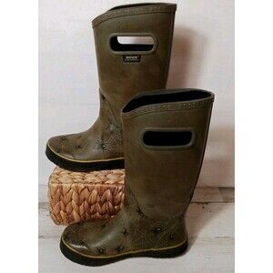 Children's / Boys green  Bog Rain Boots spooky spiders  Size 2 Torn Lining